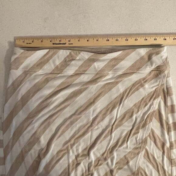 Athleta Ribbon Stripes Tulip Hem Midi Skirt Tan White Faux Wrap - Picture 4 of 6